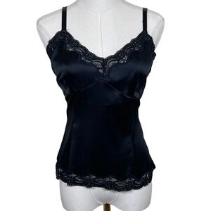 Vintage Context Silk Lace Beaded Babydoll Cami Women 10P Black Top Y2K Gothic